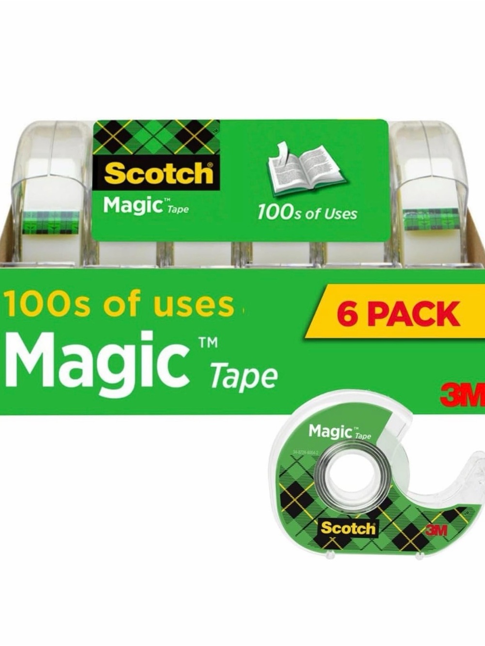Scotch Magic Tape Dispensers 6-Pack — Clear Dispensers with Green Label